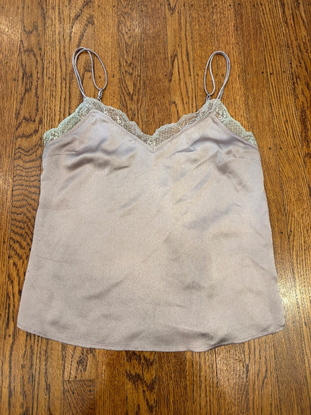 Abercrombie Taupe Satin Camisole – Lace Trim Silky Y2K Tank Top – Adjustable S